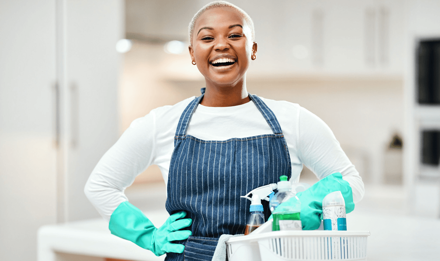 Professional cleaner with modern equipment